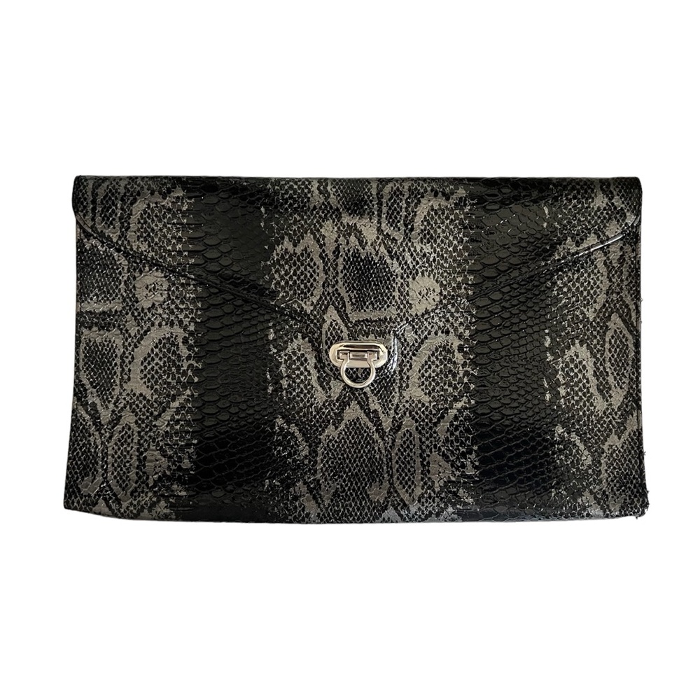Faux Large Glossy Black Snake Skin 9.5” x 16” Clutch